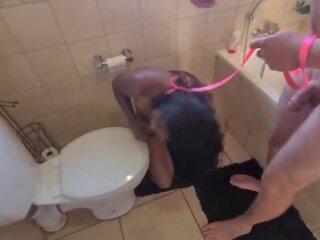 Human toilet indian hooker get pissed on and get her head flushed followed by sucking phallus